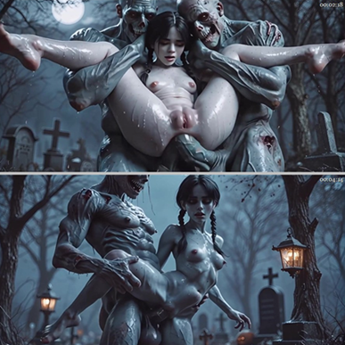Wednesday VS Zombie - Double Penetration [AiPorn]